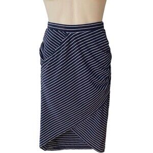 Leith Stretchy ruched sides tulip asymmetric skirt Navy White striped Small S